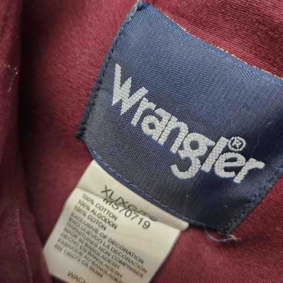 Vintage Wrangler Maroon Bushpopper Heavy Denim Pearl Snap Long Sleeve XL - Picture 5 of 5
